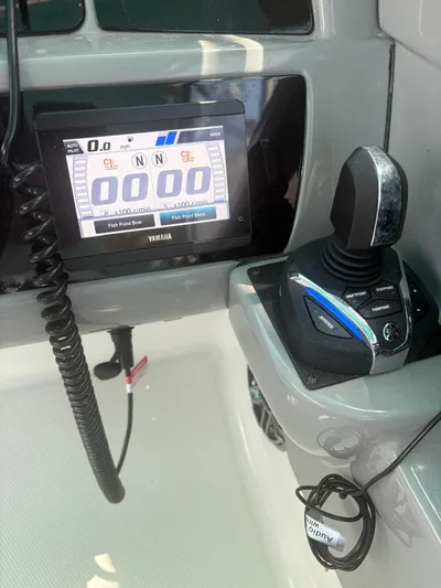  Yacht Photos Pics 2022 Robalo R317 Dual Console dashboard with joystick and digital display.