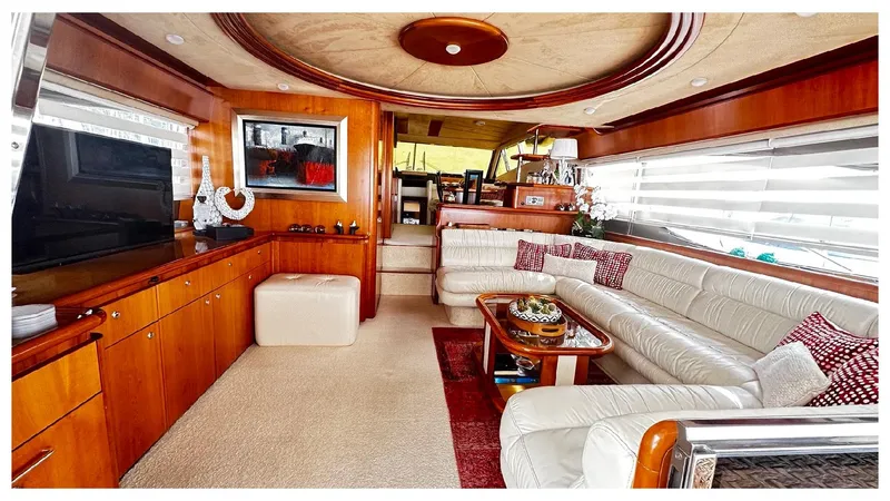  Yacht Photos Pics Luxurious interior of a 2003 Ferretti Yachts 680 with elegant furnishings and decor.