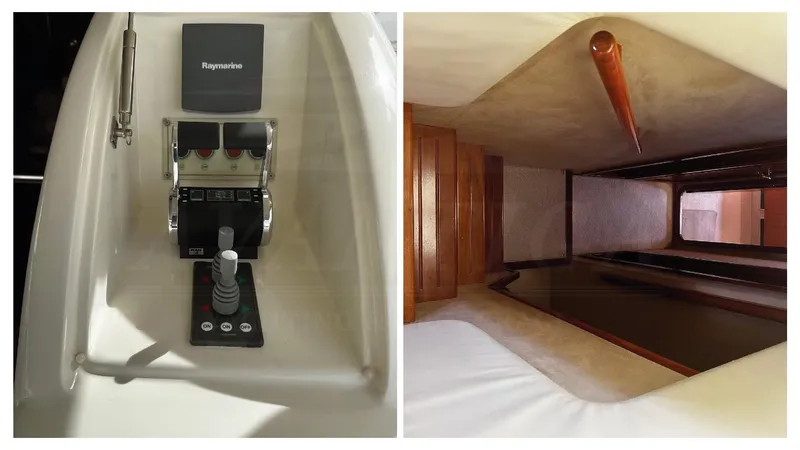  Yacht Photos Pics 2003 Ferretti Yachts 680 interior and control panel, showcasing luxury design and advanced navigation.