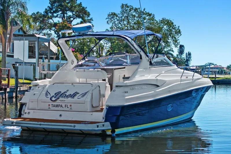 Yaeli Yacht Photos Pics 2005 Regal Commodore 3560 yacht docked in Tampa, Florida, on a sunny day.