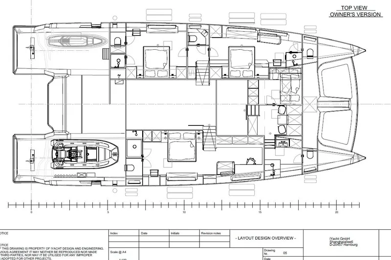 Eco Yacht Photos Pics Top view layout of 2026 Mazarin 75 iYacht Hybrid, owner's version.