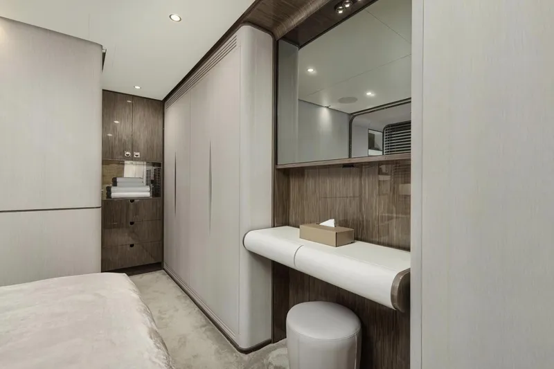 Silvia Yacht Photos Pics Luxurious interior of 2018 Azimut Grande 30 Metri yacht, featuring elegant wood and modern design.