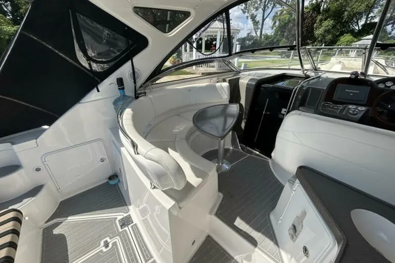  Yacht Photos Pics 2007 Regal 3760 Commodore yacht interior with sleek seating and modern dashboard.