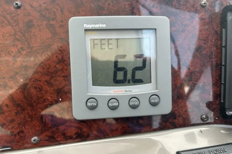  Yacht Photos Pics Depth gauge on 2007 Regal 3760 Commodore showing 6.2 feet.