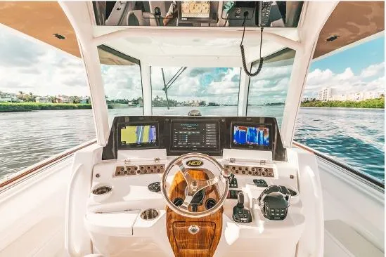  Yacht Photos Pics Helm of 2026 HCB 42 Lujo boat with advanced navigation systems.