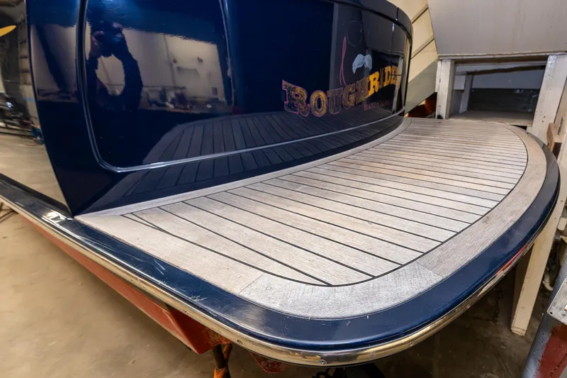 Rough Rider Yacht Photos Pics 2006 Palm Beach Motor Yachts Avalon 32, rear deck view in a workshop.