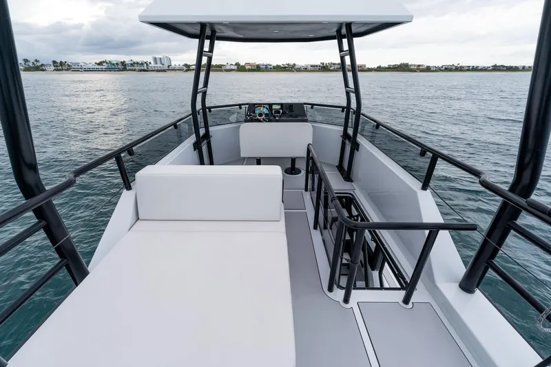  Yacht Photos Pics 2023 Vandal 46 Explorer boat interior with sleek design and ocean view.