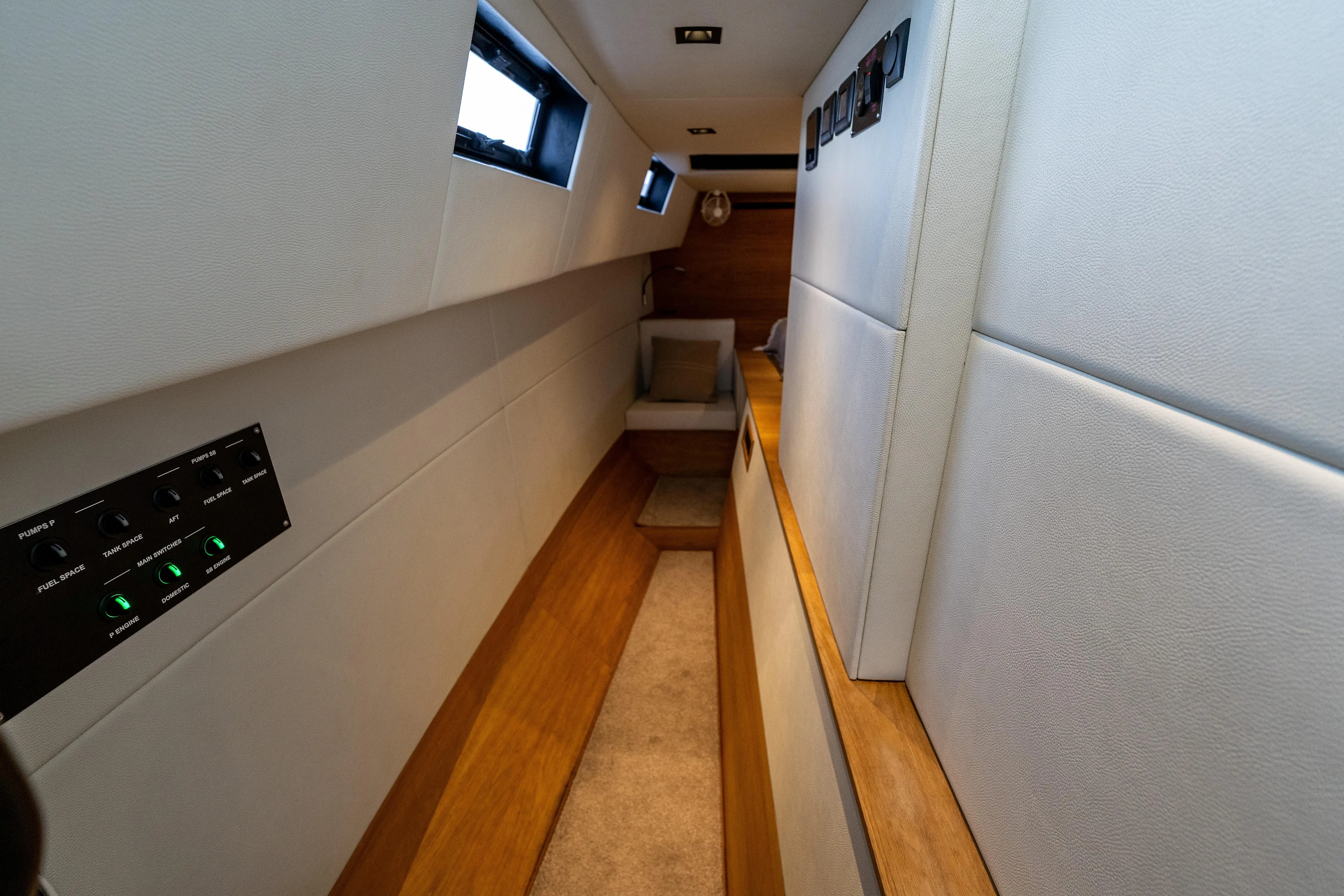  Yacht Photos Pics Interior of 2023 Vandal 46 Explorer yacht, featuring modern design and comfortable seating.