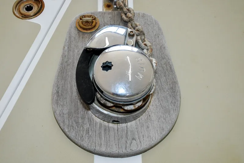 Night Train Yacht Photos Pics Anchor windlass on 1986 Hinckley Sou'wester 51 sailboat deck.