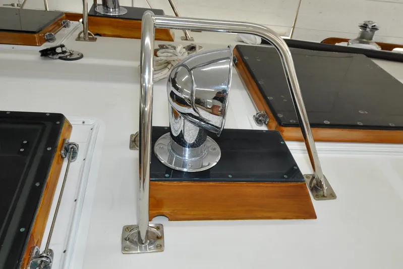 Night Train Yacht Photos Pics Chrome vent detail on 1986 Hinckley Sou'wester 51 yacht deck.