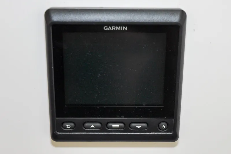 Night Train Yacht Photos Pics Garmin display panel on 1986 Hinckley Sou'wester 51 yacht, featuring navigation controls.