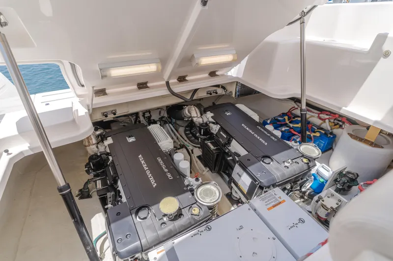 Worked The Plan Yacht Photos Pics Engine room of 2009 Tiara Yachts 3900 Sovran with Volvo Penta engines.