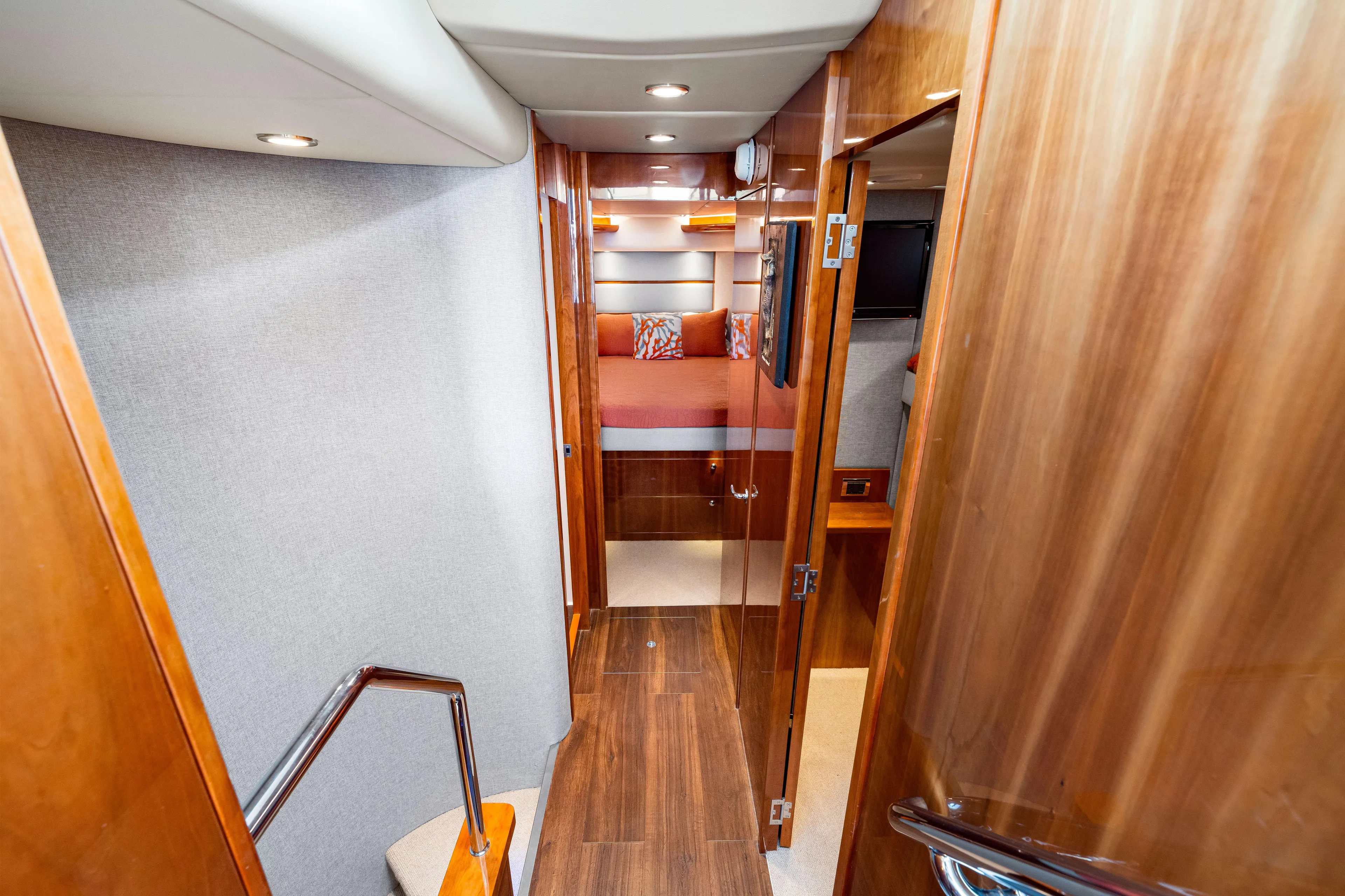 Escape Pod Yacht Photos Pics Luxurious interior of 2015 Riviera 565 SUV yacht with wood finishes