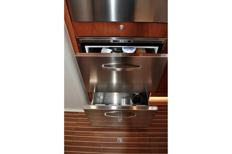 First Light Yacht Photos Pics Stainless steel drawers in 2017 Hanse 505 yacht kitchen interior.