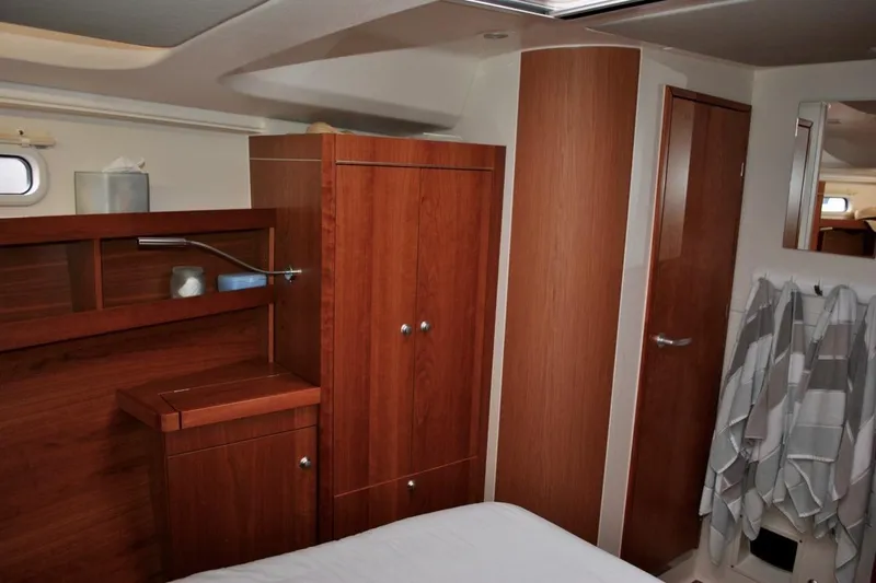 First Light Yacht Photos Pics 2017 Hanse 505 yacht interior with wooden cabinetry and modern design.