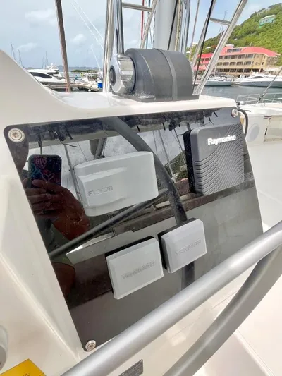 Sea Dog Yacht Photos Pics Control panel on a 2023 Bali 4.6 yacht with Raymarine and Yanmar equipment.