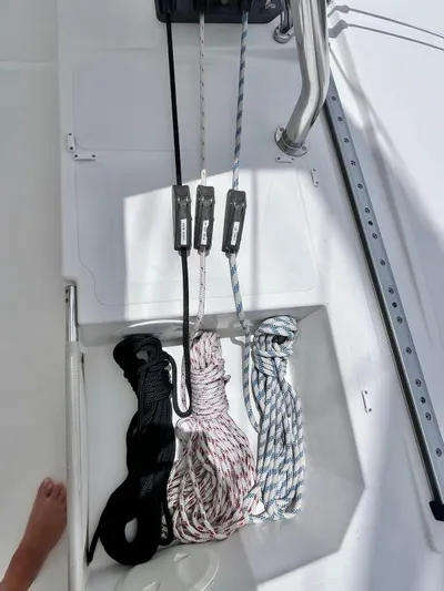 Sea Dog Yacht Photos Pics Sailing ropes and cleats on a 2023 Bali 4.6 yacht deck.