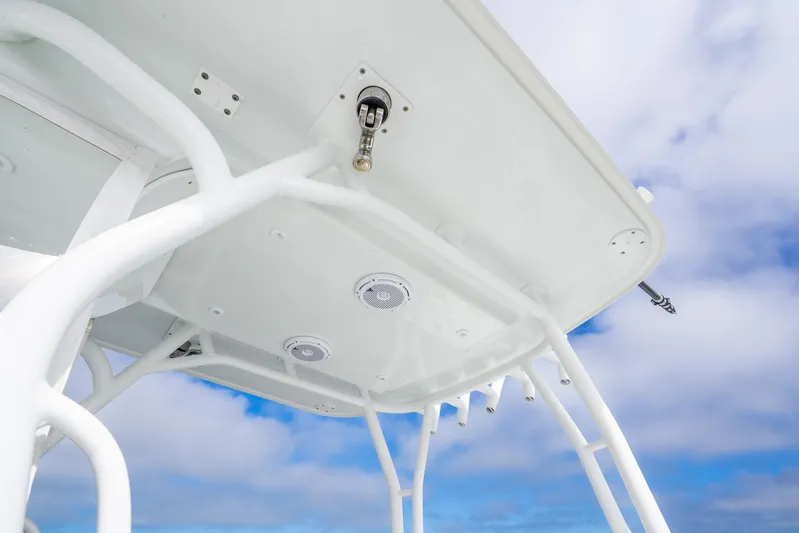  Yacht Photos Pics 2016 Yellowfin 36 Offshore boat's T-top against a blue sky.
