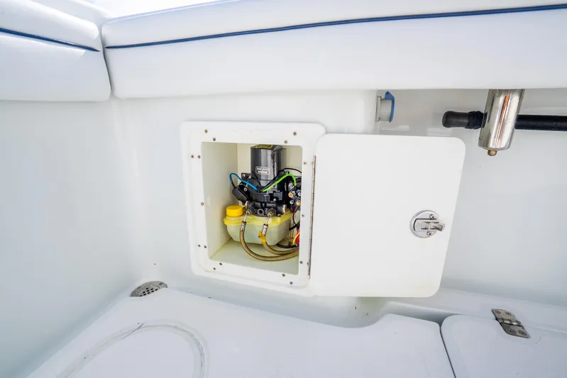  Yacht Photos Pics 2016 Yellowfin 36 Offshore boat compartment with electrical components.