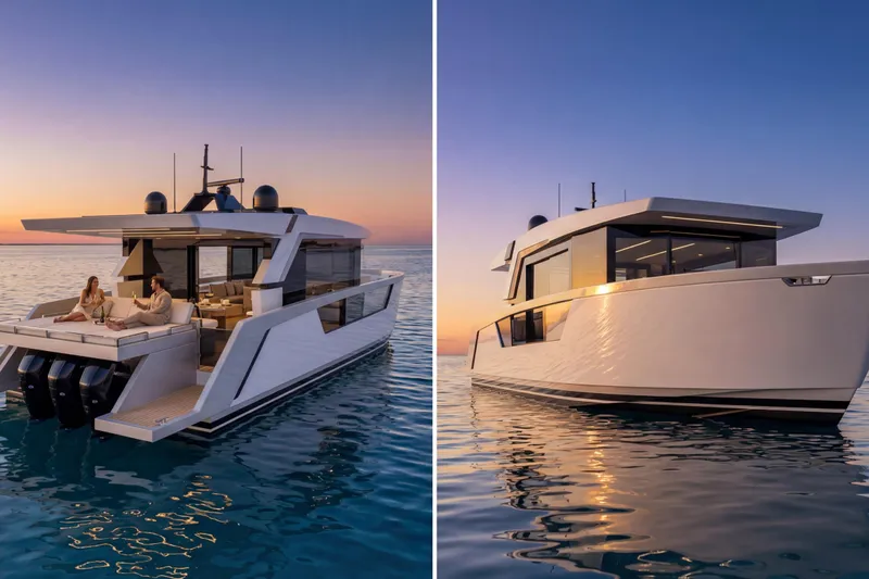  Yacht Photos Pics 2026 Ladenstein L48 MIAMI yacht at sunset, featuring sleek design and luxurious deck.