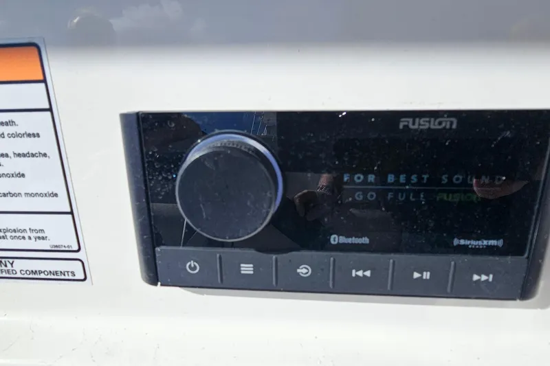  Yacht Photos Pics Fusion audio system on 2024 Sea Fox 268 Commander boat dashboard.