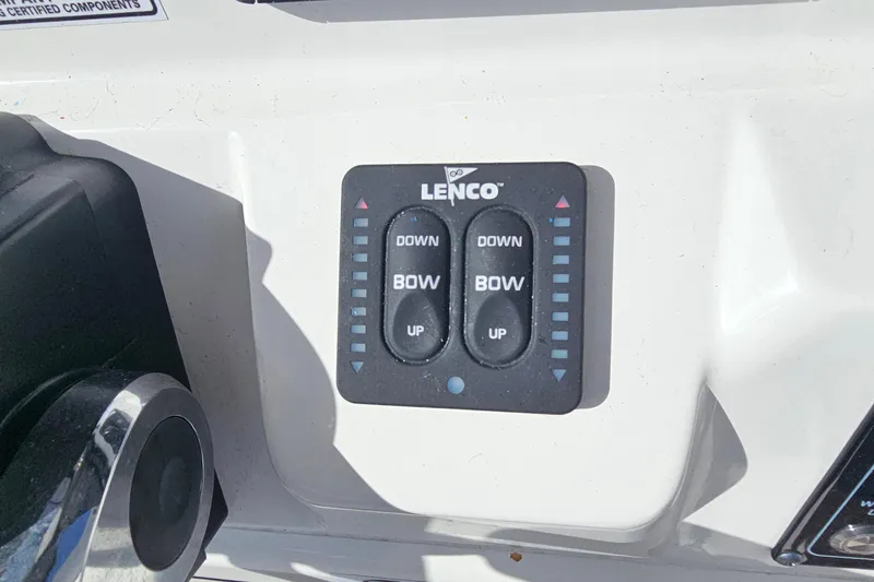  Yacht Photos Pics Lenco trim tab control panel on 2024 Sea Fox 268 Commander boat dashboard.