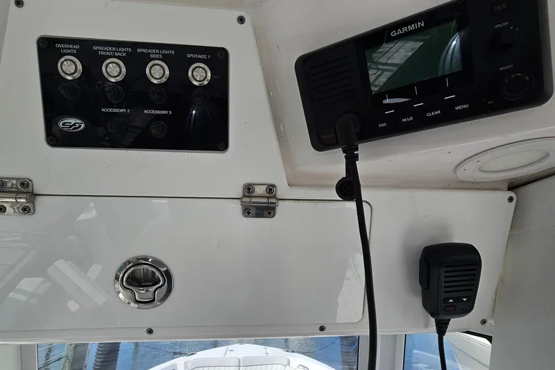  Yacht Photos Pics 2024 Sea Fox 268 Commander dashboard with Garmin device and control panel.
