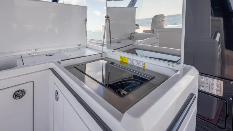 Ladder Yacht Photos Pics Kitchen area of the 2023 Fjord 53XL yacht.