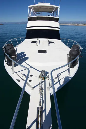 3 Hour Tour Yacht Photos Pics 1989 Viking Convertible yacht on calm water, showcasing sleek design and spacious deck.