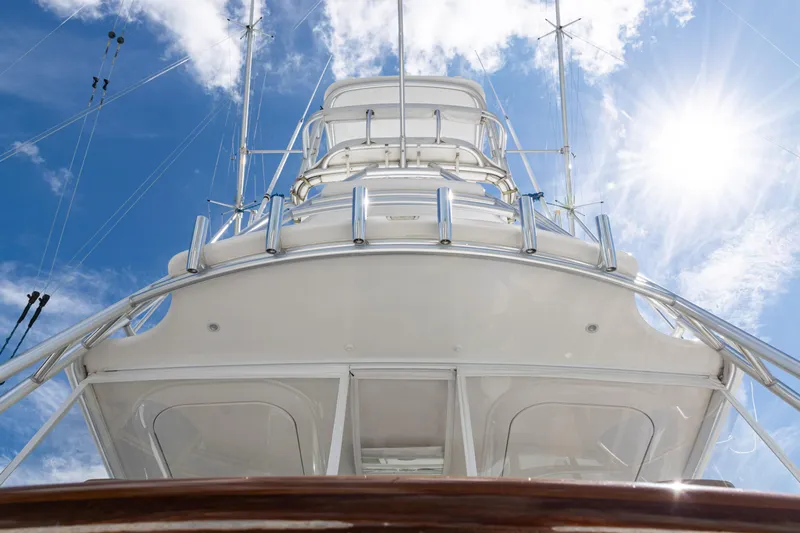  Yacht Photos Pics 2014 Viking 42 Express yacht under bright sun and blue sky.