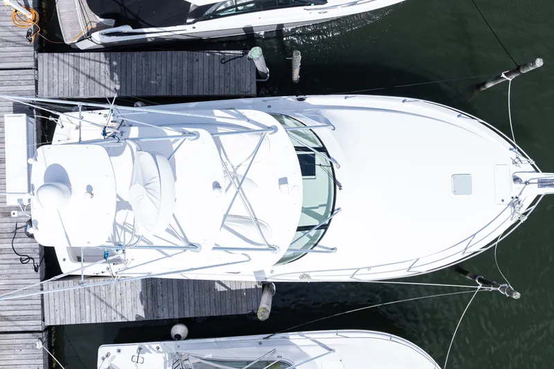  Yacht Photos Pics Aerial view of 2014 Viking 42 Express yacht docked at marina.