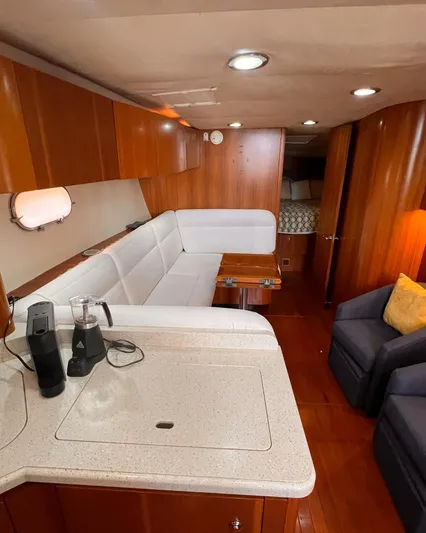  Yacht Photos Pics Interior of 2008 Tiara Yachts 4700 Sovran with modern seating and wood finishes.