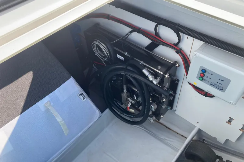  Yacht Photos Pics Engine compartment of 2024 Fountaine Pajot Catamaran Astrea 42, featuring wiring and control panel.