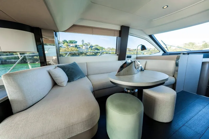  Yacht Photos Pics Luxurious interior of 2018 Azimut Flybridge yacht with elegant seating and modern decor.