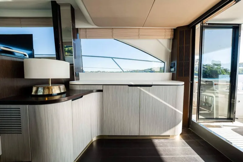  Yacht Photos Pics Luxurious interior of 2018 Azimut Flybridge yacht with modern design and elegant furnishings.