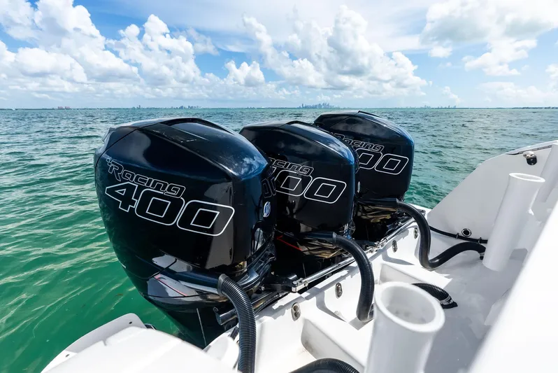 Virgo Yacht Photos Pics Triple Racing 400 engines on a 2018 Intrepid 430 Sport Yacht, cruising on open water.