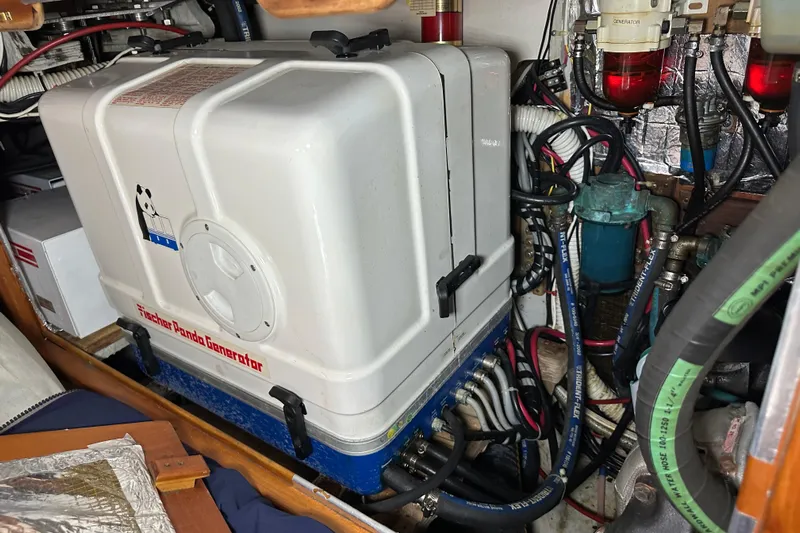 Braveheart Yacht Photos Pics Engine room of 1999 Tartan 4600 with Fischer Panda generator and wiring.