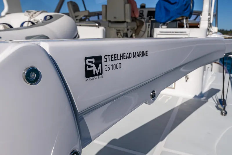 Flyin Low Yacht Photos Pics Steelhead Marine ES 1000 crane on 2007 DeFever 56 yacht deck.