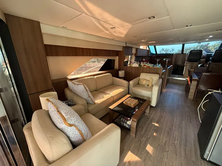  Yacht Photos Pics Luxurious interior of 2007 Fairline Squadron 68 yacht with elegant seating and modern design.