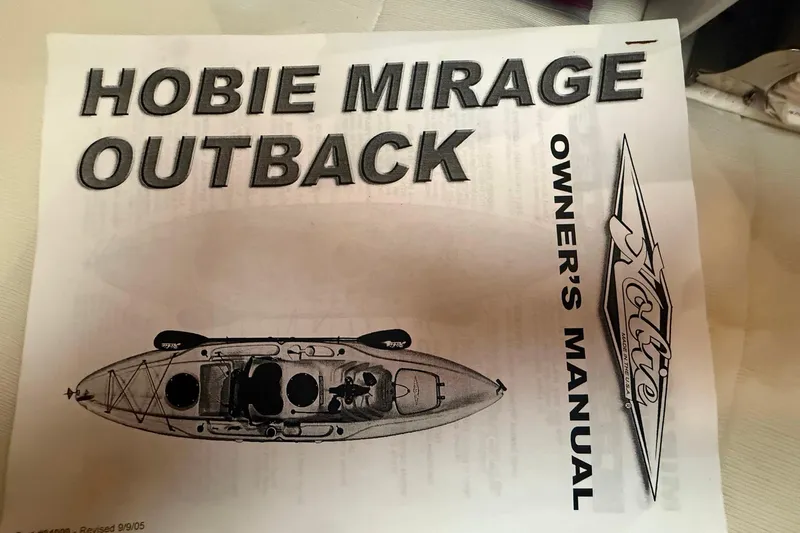 Gabbiano Yacht Photos Pics Owner's manual for Hobie Mirage Outback kayak, featuring top view illustration.