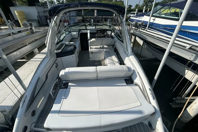  Yacht Photos Pics 2020 Formula 310SS boat interior with spacious seating and modern design.