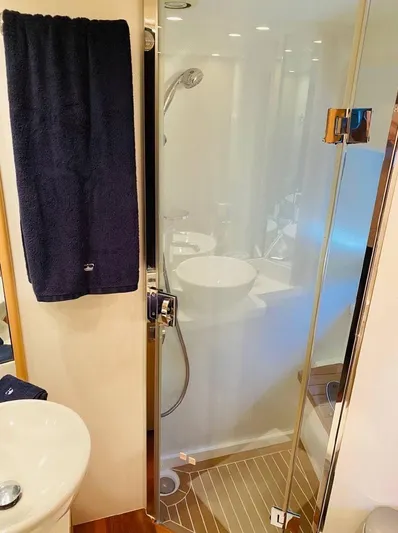  Yacht Photos Pics Bathroom shower area in a 2008 Princess 62 Flybridge yacht.