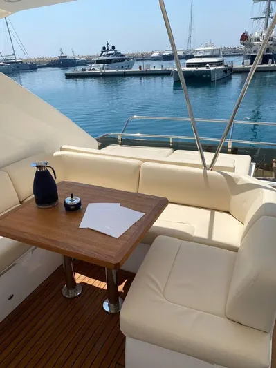  Yacht Photos Pics Luxurious 2008 Princess 62 Flybridge yacht with elegant seating and scenic marina view.