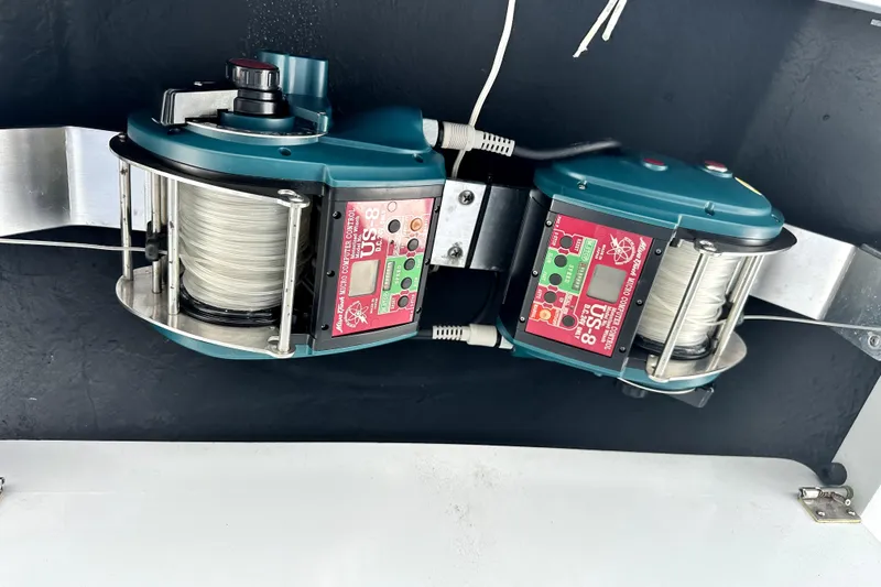 Reel Inn Yacht Photos Pics Electric fishing reels on a 2003 Viking 61 Convertible boat.