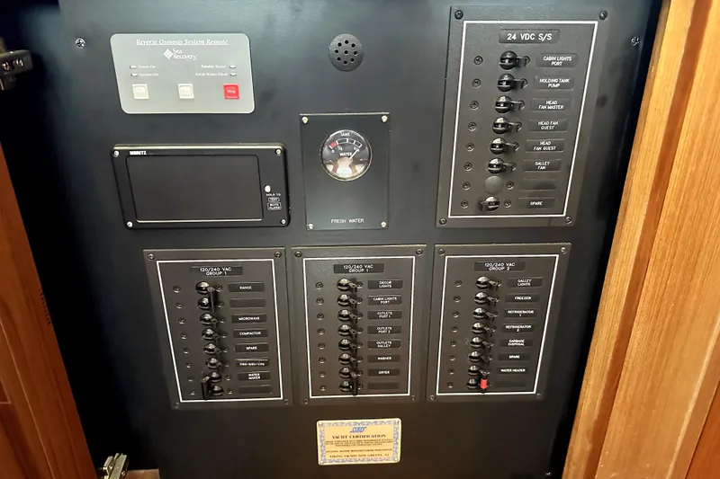 Reel Inn Yacht Photos Pics Electrical control panel on a 2003 Viking 61 Convertible yacht.