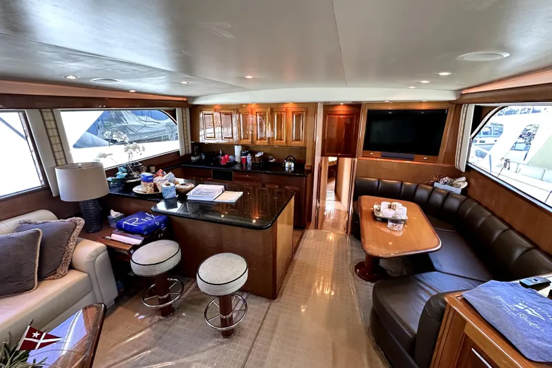 Reel Inn Yacht Photos Pics Luxurious interior of a 2003 Viking 61 Convertible yacht with modern amenities.