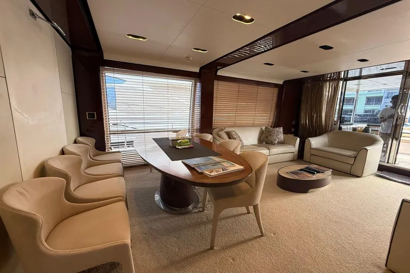  Yacht Photos Pics Luxurious interior of 2014 Azimut 80 yacht with elegant seating and modern decor.