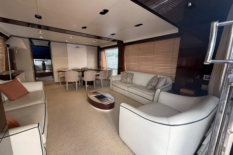  Yacht Photos Pics Luxurious interior of a 2014 Azimut 80 yacht with elegant seating and dining area.