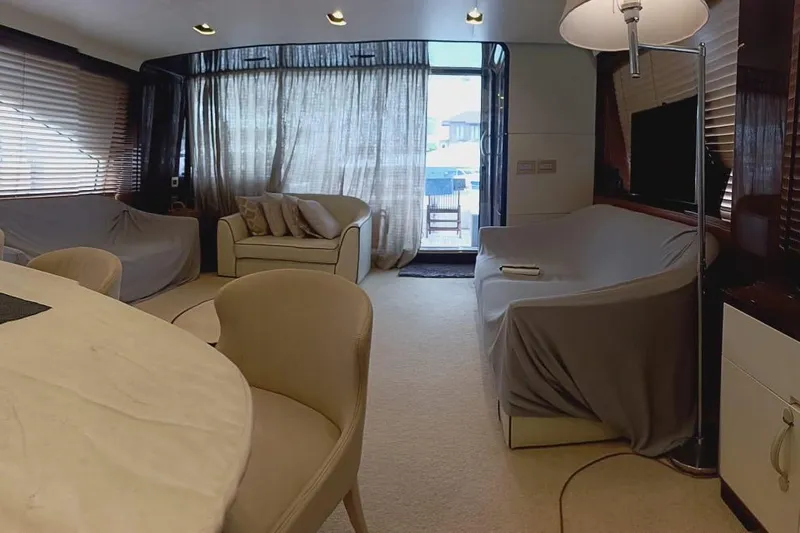  Yacht Photos Pics Luxurious interior of 2014 Azimut 80 yacht with elegant seating and ambient lighting.