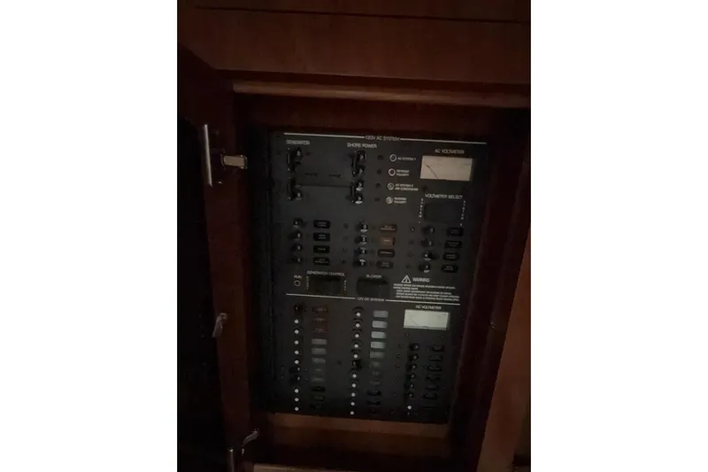  Yacht Photos Pics Electrical panel of 2007 Four Winns 378 Vista boat, featuring various switches and controls.